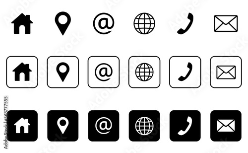 Business Contact us icon set. Rounded square button style