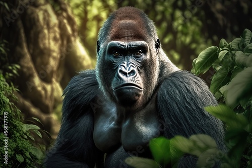 Silverback mountain gorilla looking intently into camera © dhiyaeddine