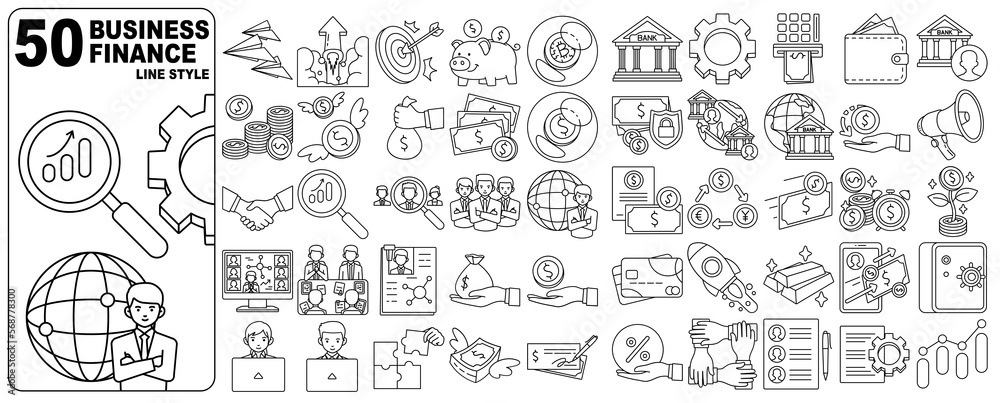 Business Finance Concept Icon Elements illustrations set Line Style