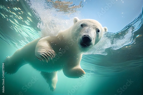 a swimming polar bear. Generative AI © Pixel Matrix