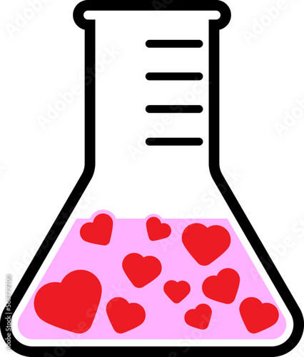 Love chemistry line icon. Test tube love fluid reaction laboratory bottle science romantic love theme. Heart shape. Happy Valentine day sign and symbol.