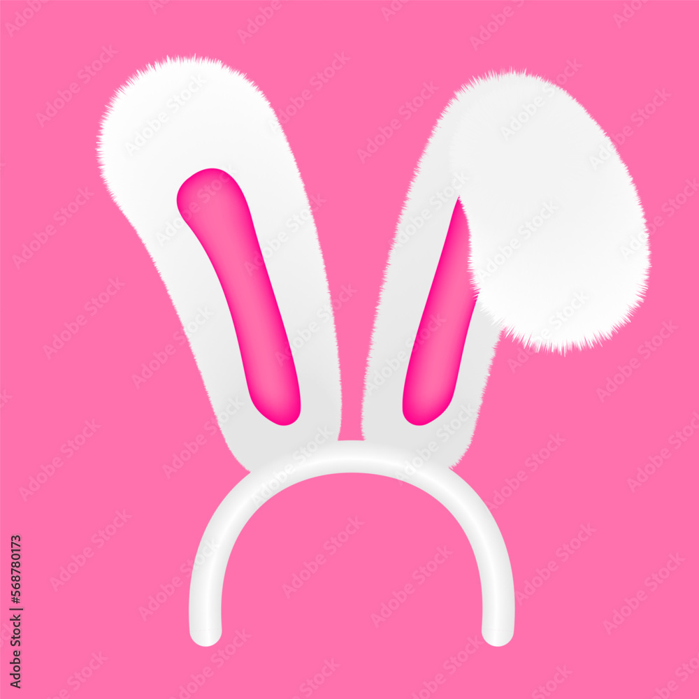 Realistic Easter Bunny ears isolated on white background. Realistic cute rabbit headband. Hare costume pink. Mock up for photo editor, booth, video chat app. Vector illustration.