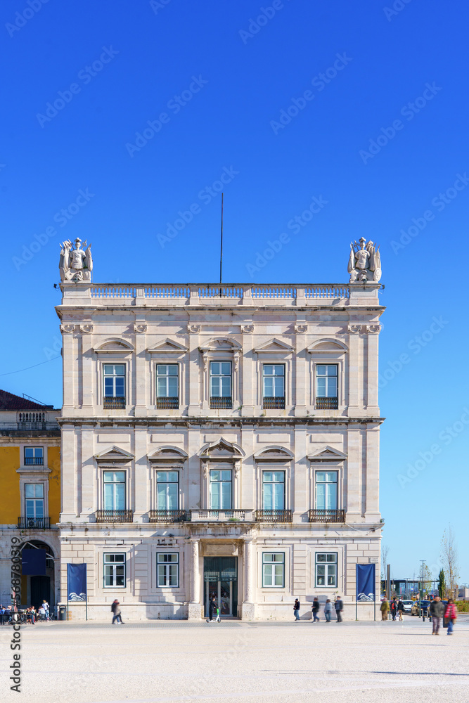 old historic architecture of portuguese building on the Commerce PLaza square