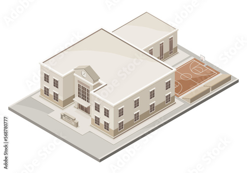 School building isometric top view out door isolated illustration cartoon vector