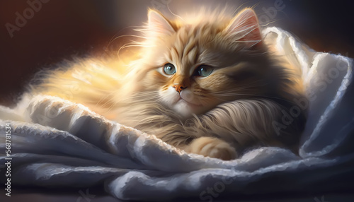 illustration of a cat basking in a cozy scarf