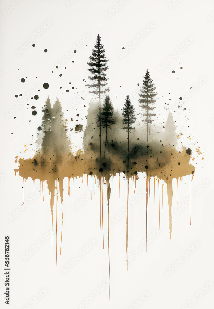 Generative AI illustration of watercolour painting art style of pine ...