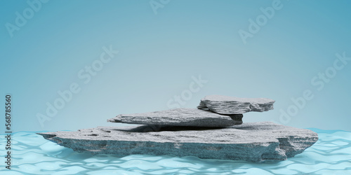 rock podium on water for product presentation. Natural beauty pedestal, 3d illustration © fgnopporn