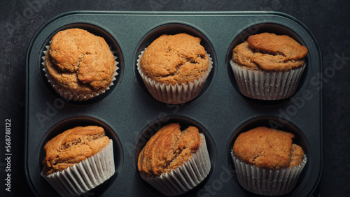 Delicious homemade vegan banana muffins close-up.