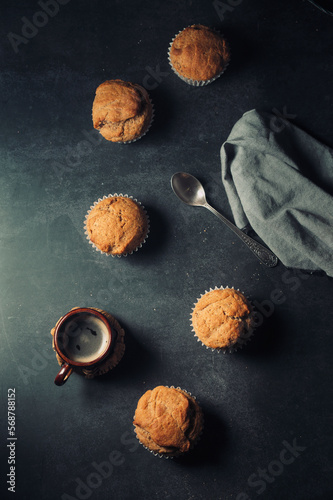 Delicious homemade vegan banana muffins close-up.