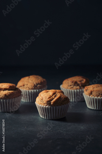 Delicious homemade vegan banana muffins close-up.