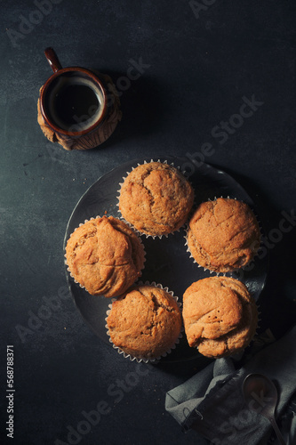 Delicious homemade vegan banana muffins close-up.