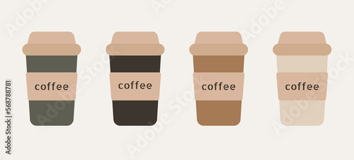 Set of coffee cups. Coffee take away vector illustration. Paper cup	