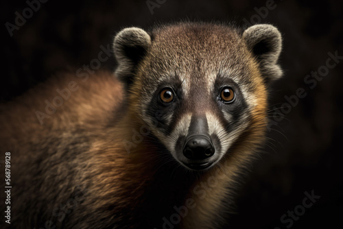 Coati or coatimundi, diurnal animal from South America. Generative AI.