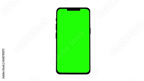 3D render smartphone with a green background. Rotating in screen. With a green screen for easy keying. Computer generated image. Easy customizable. 3D Illustration. 3D Illustration