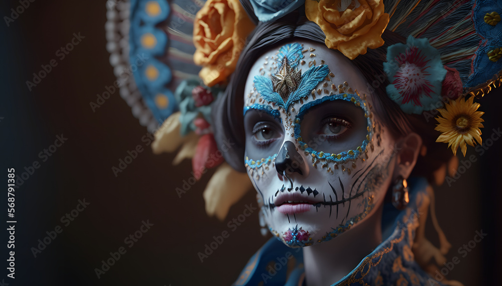 Day of the dead, Dia de los muertos character. Generative ai