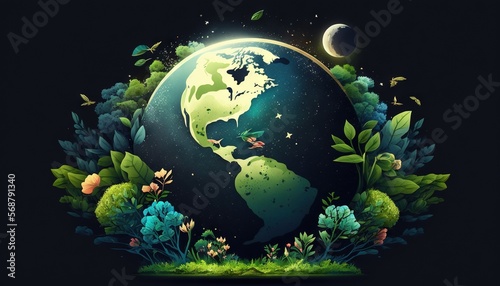 Planet Earth day illustration with copy space generative ai