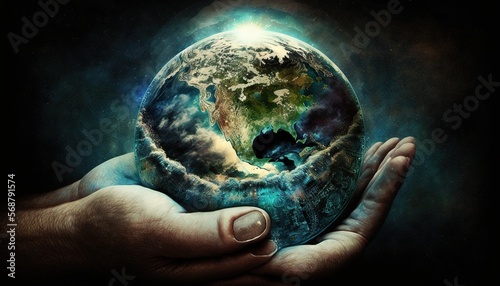 Planet Earth held in hands generative ai