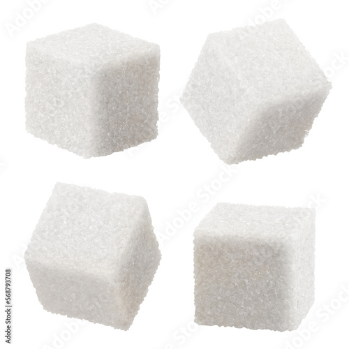 Set of white sugar cubes cut out photo