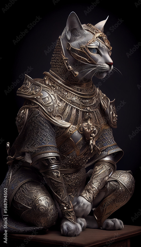 cat with medieval style armor generated by AI