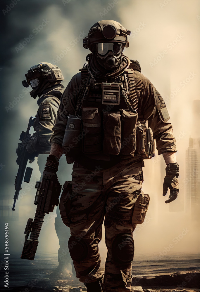 Naklejka premium Special Forces Soldiers - Generative AI illustration