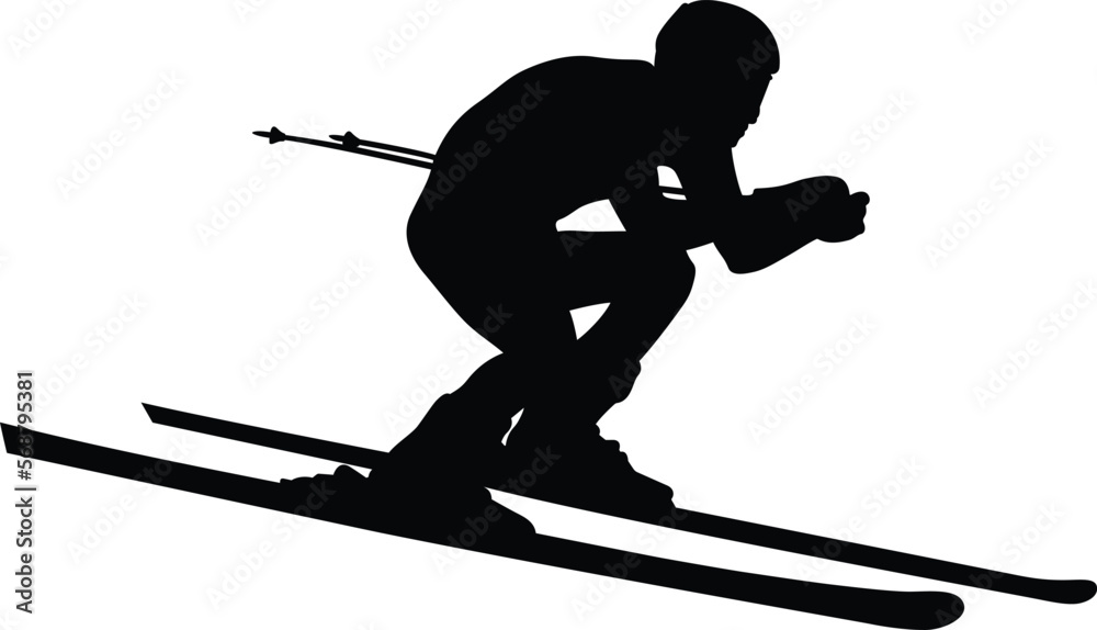 alpine skier athlete skiing downhill black silhouette