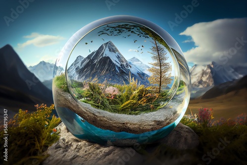Natur in der Glaskugel, Umweltschutz. Generative AI © Pixel Matrix
