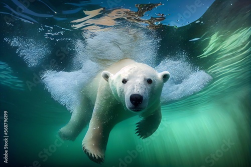 a swimming polar bear. Generative AI © Pixel Matrix