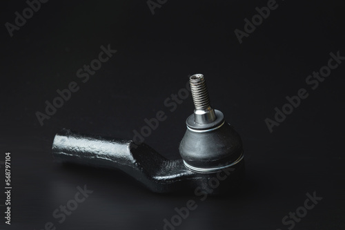 Close-up of Tie Rod or Ball Joints. New spare part for steering tie rod. Trade in spare parts or car service. Selective focus
