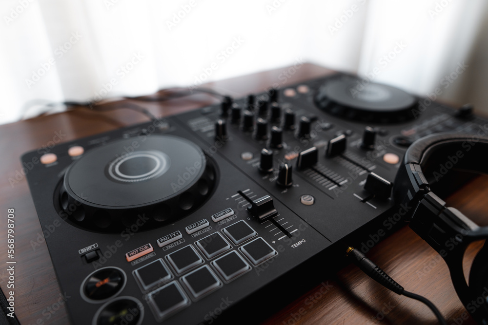 Fototapeta premium Close-up dj controller and Sound mixing desk at home