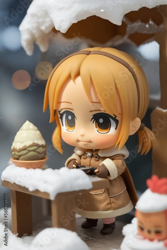 Miniature play spot, diorama play spot, four seasons, Beautiful scenery, kawaii cute nendoroid teenage girl, in play spot, Chibi nendoroid character. generative AI photo