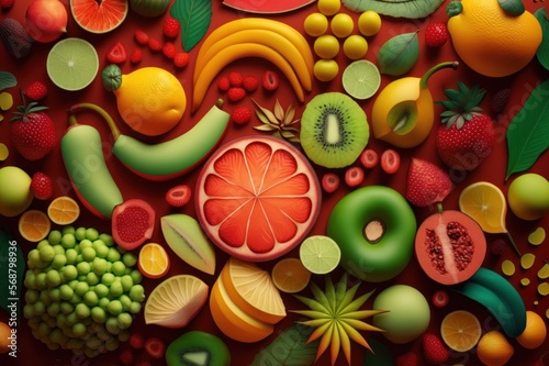 Collage of fruits in juicy shades