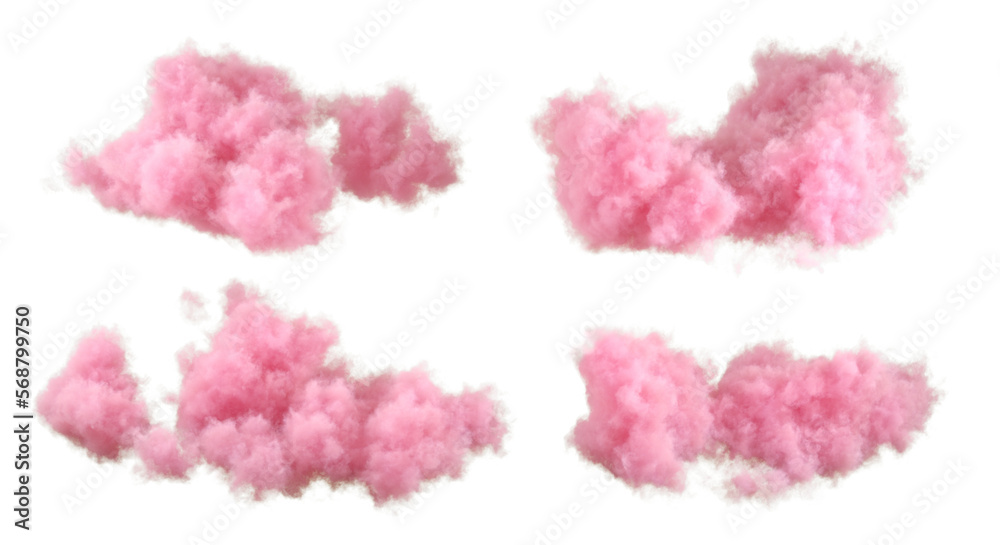 Soft pink clouds cumulus shapes on transparency backgrounds 3d rendering png