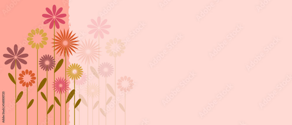 Naklejka premium Pink flowers with spring background vector. Vector background for banner, poster, Web and packaging.