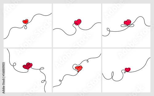 Posters with continuous line and heart Set