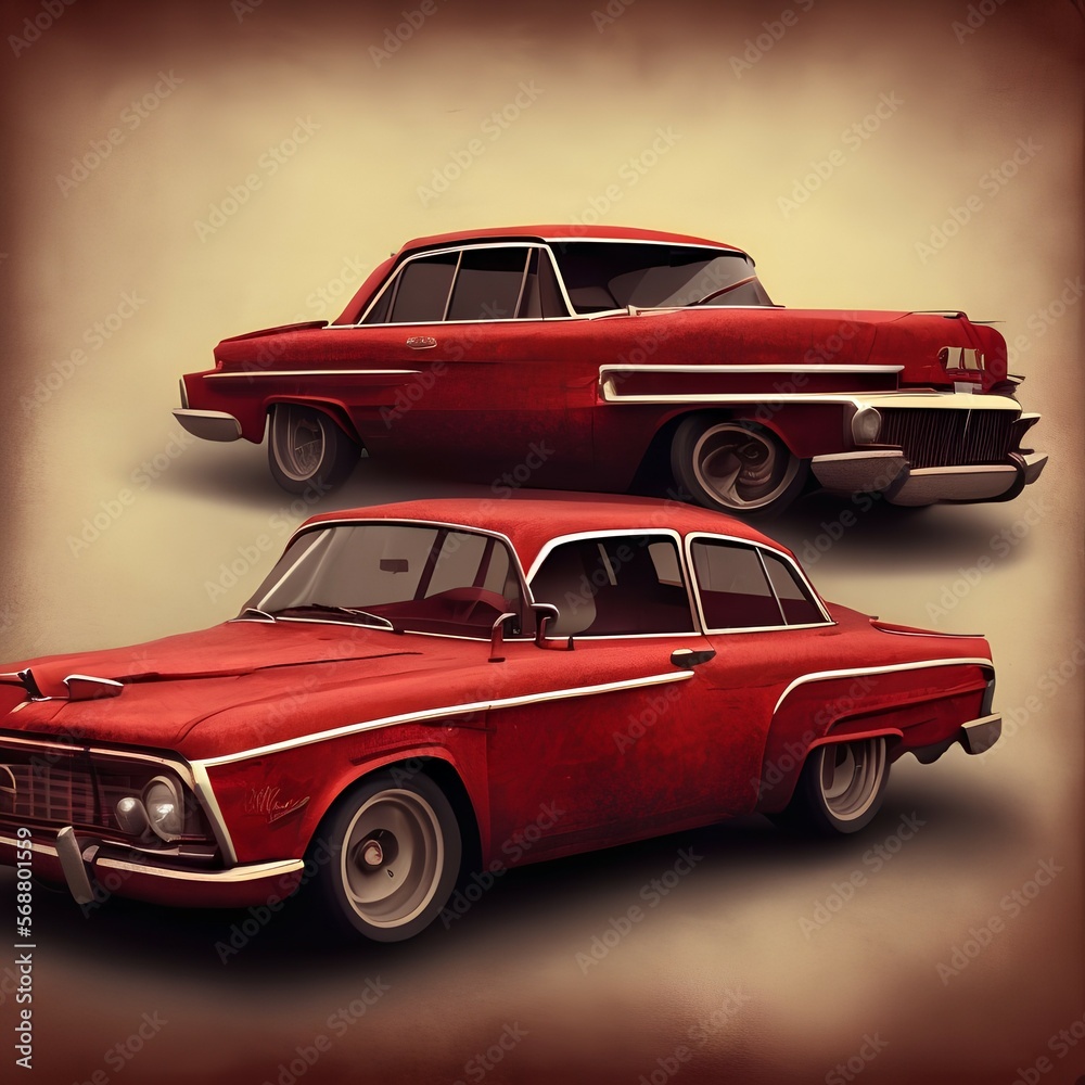 Obraz premium Vintage red retro car. Vector illustration - generative ai