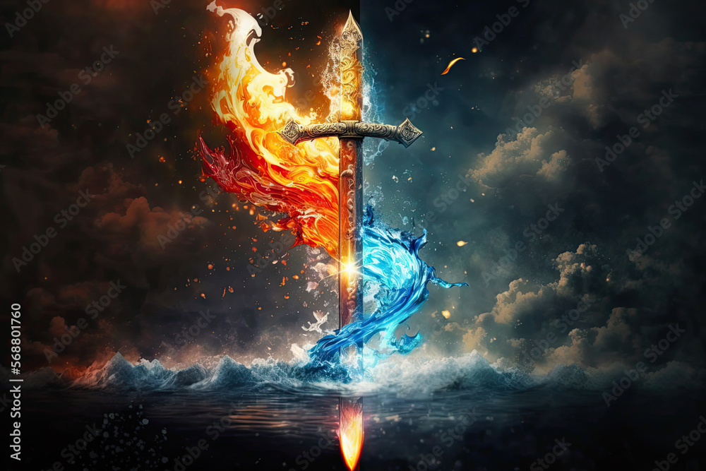 Magic fantasy sword of the elements, Generative AI - obrazy, fototapety, plakaty 