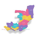 Republic of the Congo political map of administrative divisions - departments. 3D colorful vector map with name labels.
