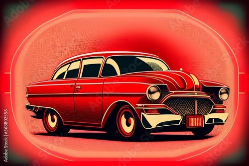Vintage red retro car. Vector illustration - generative ai