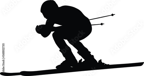 black silhouette man athlete alpine skier on white background