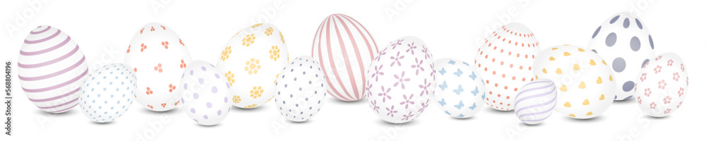 Weiße Ostereier Bunte Muster Banner Bunt Weiße Ostereier Bunte Muster Banner Bunt