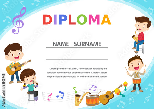 Certificate template with kids in the band