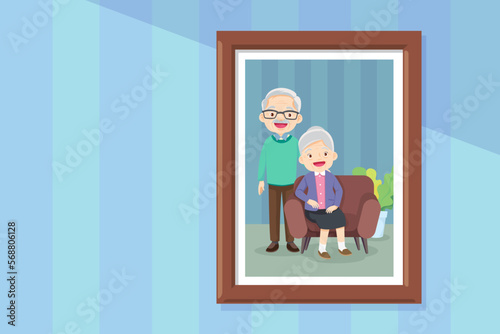 Grandmother and grandfather in photo frame with parent