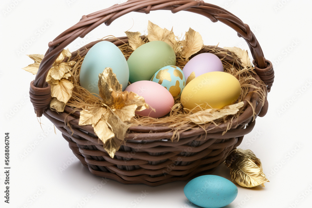 easter basket filled with colored eggs made by generative ai easter basket filled with colored eggs made by generative ai
