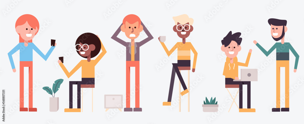 Set of people acting in cartoon charactor vector illustration