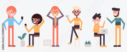 Set of people acting in cartoon charactor vector illustration