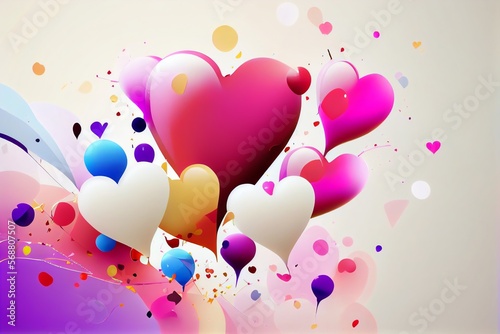 Beautiful abstract wallpaper  background with hearts  balloons  confetti  good for Valentines Day  Mothers day  celebration  party. Generative AI