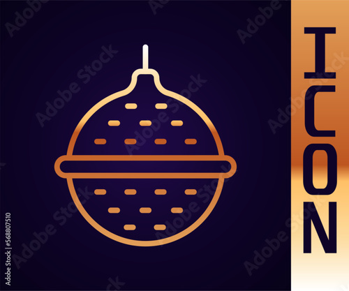Gold line Ball tea strainer icon isolated on black background. Vector