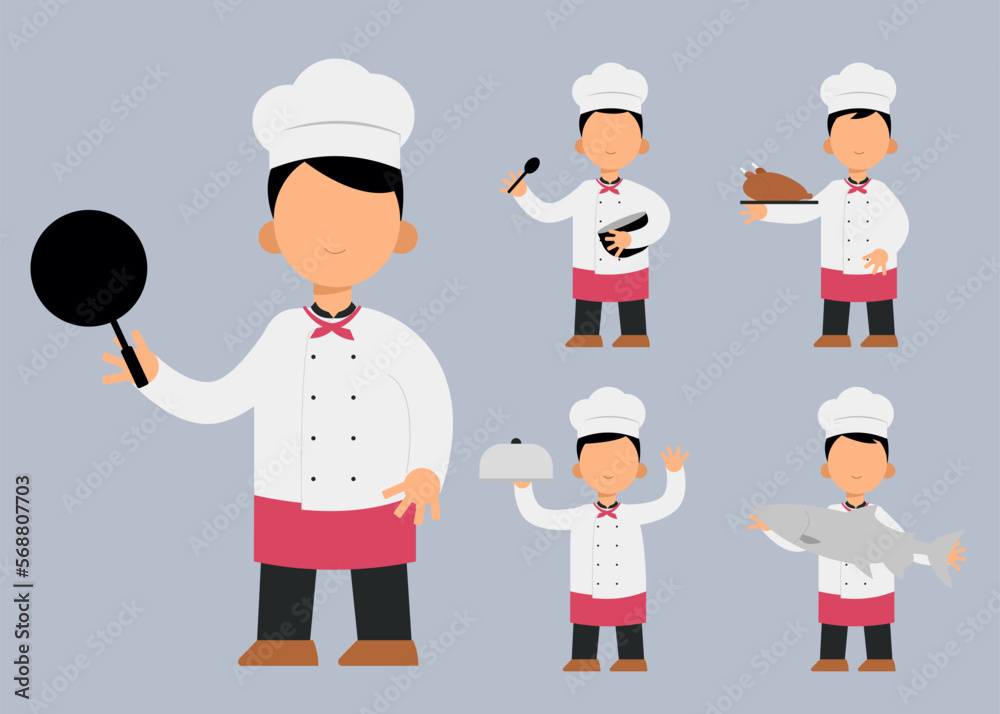 set of chef man cartoon character in different actions vector illustration set of chef man cartoon character in different actions vector illustration