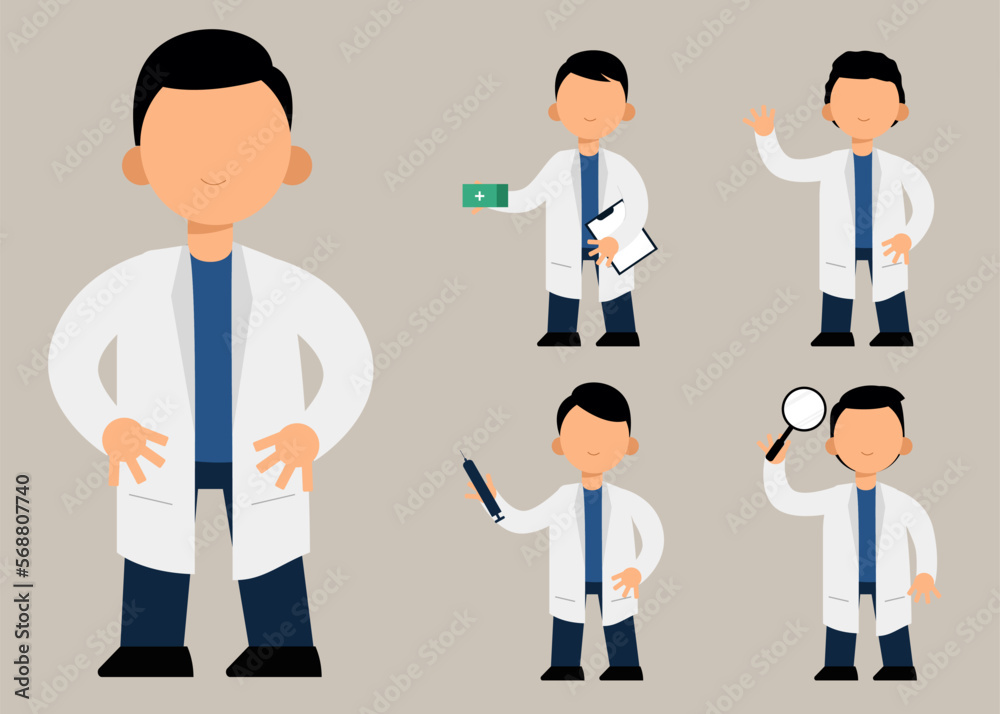 set of Medical personnel in cartoon character with different actions vector illustration set of Medical personnel in cartoon character with different actions vector illustration