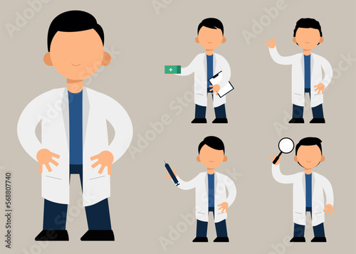 set of Medical personnel in cartoon character with different actions vector illustration